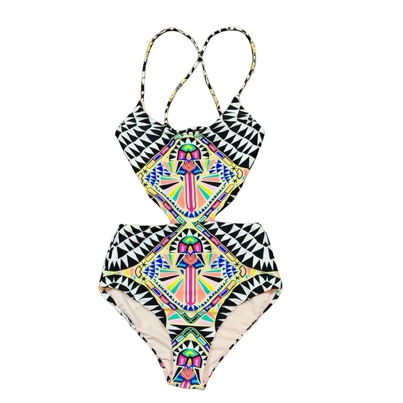 Mara Hoffman Cosmic Fountain Lace Up Cut Out One Piece Swimsuit Bathing Suit - Picture 7 of 15